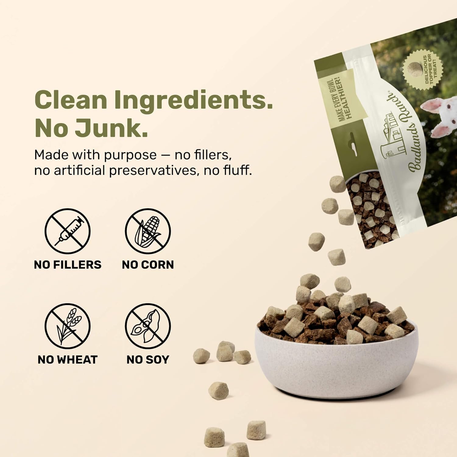 BADLANDS RANCH Superfood Nuggets- Premium, Freeze-Dried raw Dog Food Topper or Treat. Powerful Nutrient-Dense Ingredients. No Artificial additives. Beef Tripe and Kale Formula 8oz - 4pk Bundle