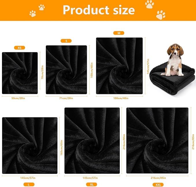 Waterproof Dog Blanket Reversible Pet Bed Cover Puppy Blankets Leakproof Sofa Couch Washable Cover Cat Fluffy Black Pet Blanket for Warm-S