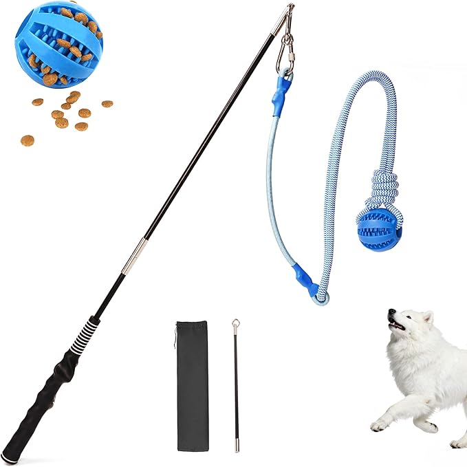 Flirt Pole for Dogs, Durable Dog Flirt Pole for Large Medium & Small Dogs, Interactive Dog Pole Toy with Rubber Ball for Outdoor/Indoor, Training, Chase, Tug of War (24 & 31 inch)