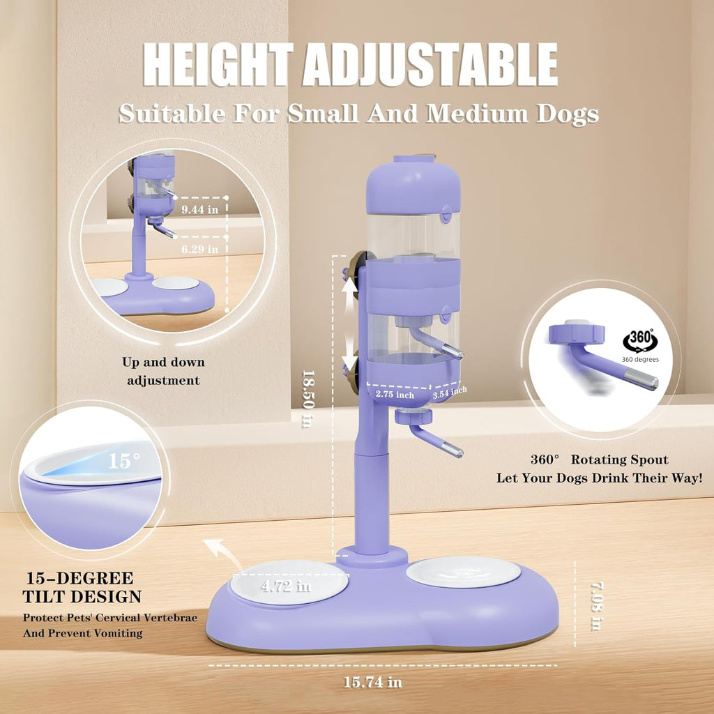 Dog Bowls with Puppy Weaning Bottles,3 in 1 Dog Bowl Set with Water Dispenser and 2 Food Grade Ceramic Bowls for Cats,Bunnies,Ferrets and Small Sized Dogs（Purple）