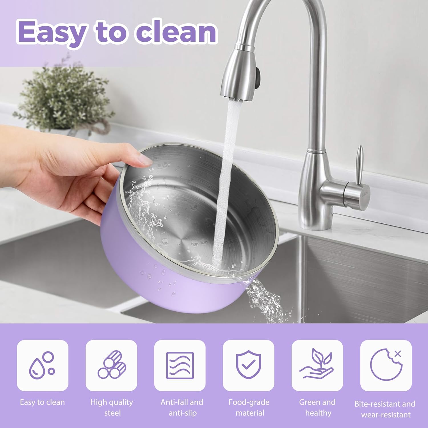 Stainless Steel Dog Bowls, Metal Dog Bowls, Water Bowl for Dogs, Dog Food Bowls, Pet Bowls for Dogs, Dog Dish for Large Dogs, Insulated Dog Bowl, Non Slip Dog Bowl,Easy Clean,40oz,LightPurple