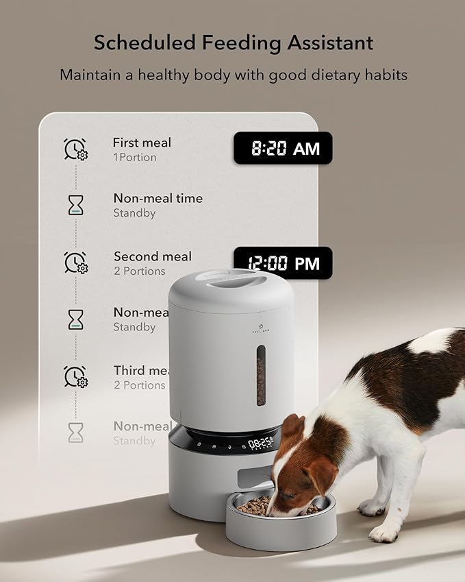 PETLIBRO Automatic Cat Feeder, Automatic Dog Food Dispenser with Freshness Preservation, 5L Timed Pet Feeders for Dry Food, Up to 6 Meals Per Day, Granary 5L Basic Button Type White