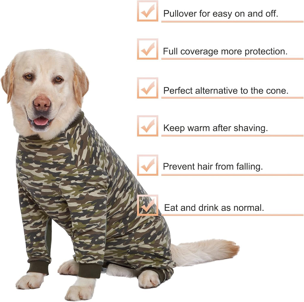 Yeapeeto Dog Onesie Surgery Recovery Suit for Large Medium Bodysuit Dogs Pajamas PJS Full Body for Shedding, Prevent Licking, Wound Protection, Cone Alternative (5XL, Camo)
