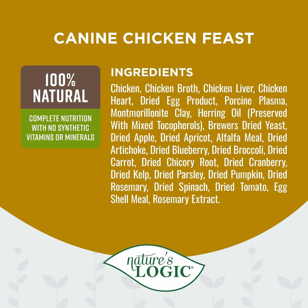 Nature's Logic Grain-Free Canned Dog Food - 95% Animal Proteins - 100% Natural Wet Dog Food Cans - No Common Allergens - All Life Stages - Ideal for Sensitive Dogs - Chicken (13.2 oz, 12 pack)