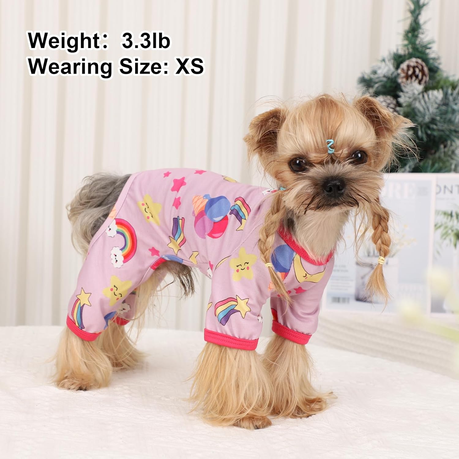 Dog Pajamas Pjs Spring Summer Dog Clothes for Small Dogs Girl - Female - Medium Size Dogs, Soft Stretchy Puppy Clothes Doggie Onesies Cat Pet Jammies Outfit (Rainbow Pink, Medium)