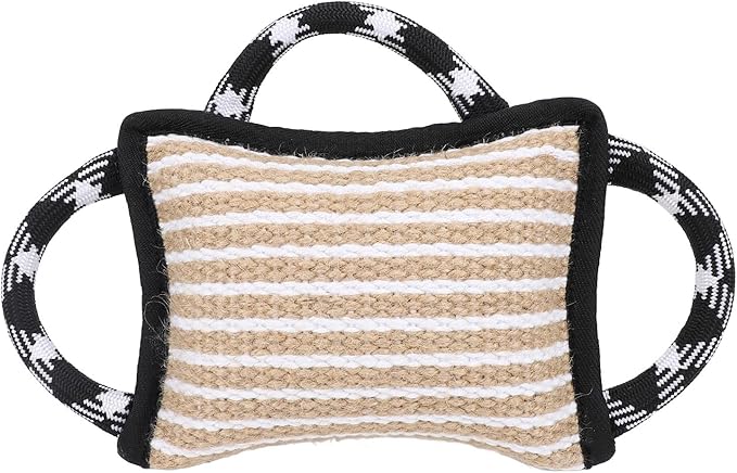 Dog Bite Pillow, Tug War Toy Biting Pad, Jute Tear Resist Interactive Play Dog Bite Tug Toy for Small Medium Large Dogs (Black)