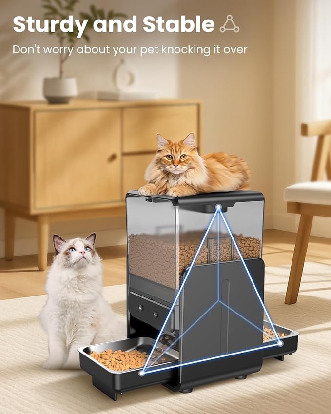 Automatic Cat Feeder with 5G WiFi for 2 Cats, Adjustable Height for Small Pets, Dual Bowls, 20 Cups/5L Dry Food Auto Pet Dispenser, Voice Record, Timed Cat Feeder with APP Control