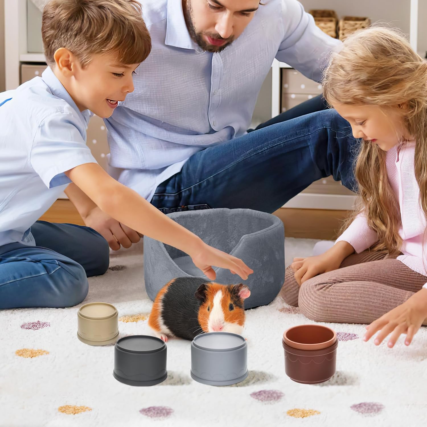 MEWTOGO 8 Pcs Stacking Cups for Bunny - Multi-Colored Reusable Rabbits Bunny Toys of Different Sizes, Safe Plastic Nesting Toys for Guinea Pig Hamster Gifts Hiding Food and Playing