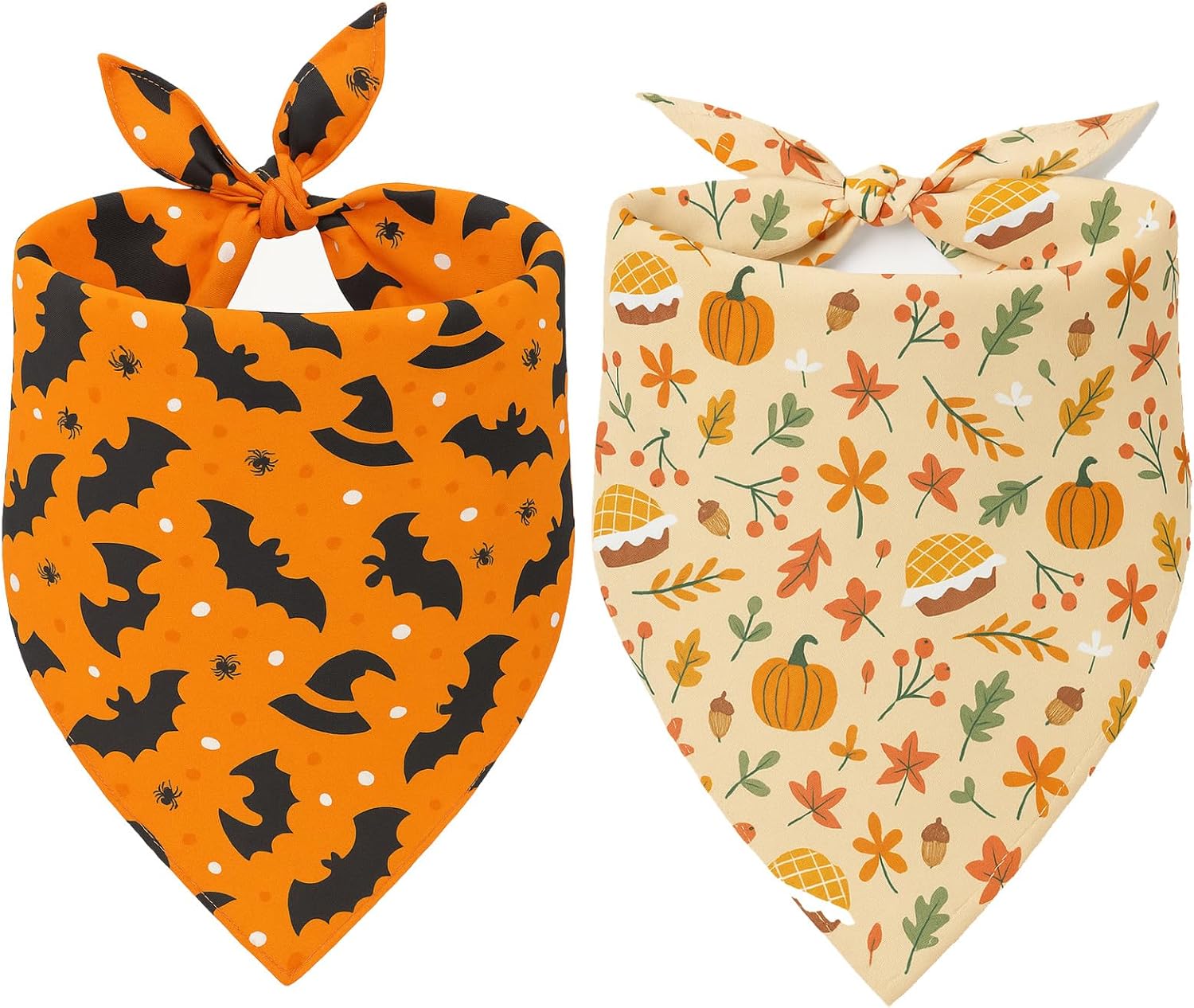 2 Pack Halloween Dog Bandanas Thanksgiving Bandanas Pumpkin Design Reversible Holiday Dog Scarf, Triangle Halloween Bandana for Small Medium Large Dogs Pets