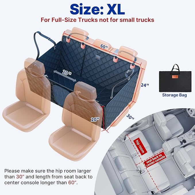 Convertible Back Seat Extender for Dogs, Foldable 400lb Hard Bottom Dog Car Seat Cover for Back Seat, Waterproof Dog Hammock Bed Backseat Cover for Dogs in Car SUV Truck Pet Seat Cover Black XL