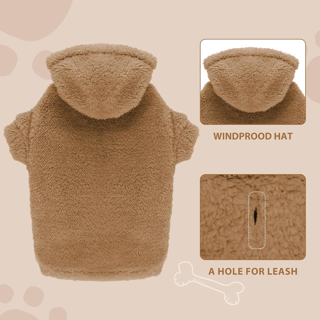 Fuzzy Dog Sweaters for Medium Dogs Dog Hoodie Sweater Clothes Warm Soft Cozy Pet Coats Hooded Sweatshirt Medium Pet Hoodie(Coffee-M)