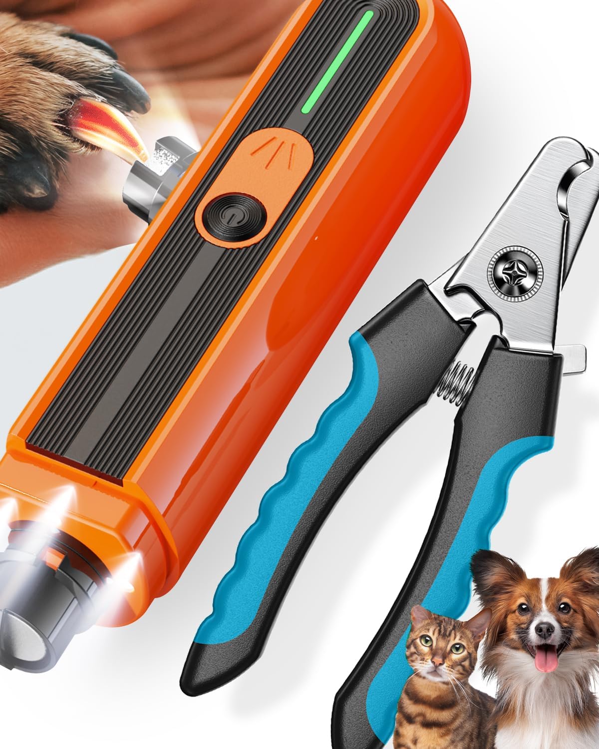 Super Powerful Dog Nail Trimmers, Dog Nail Clipper and Dog Nail Grinder Combo, Ultra Quiet, 3 Speeds, 4 Bright Lights, with Travel Lock, for Small, Meddium and Large Dogs, Cats, Small Animals