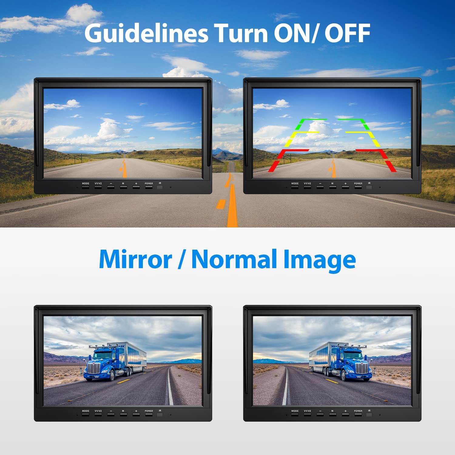 10" HD Backup Camera System Kit, Loop Recording Large Monitor with Wired Rear View Camera, IR Night Vision Waterproof Camera with Safe Parking Lines for Bus, Semi-Truck, Trailer, RV, BY102A