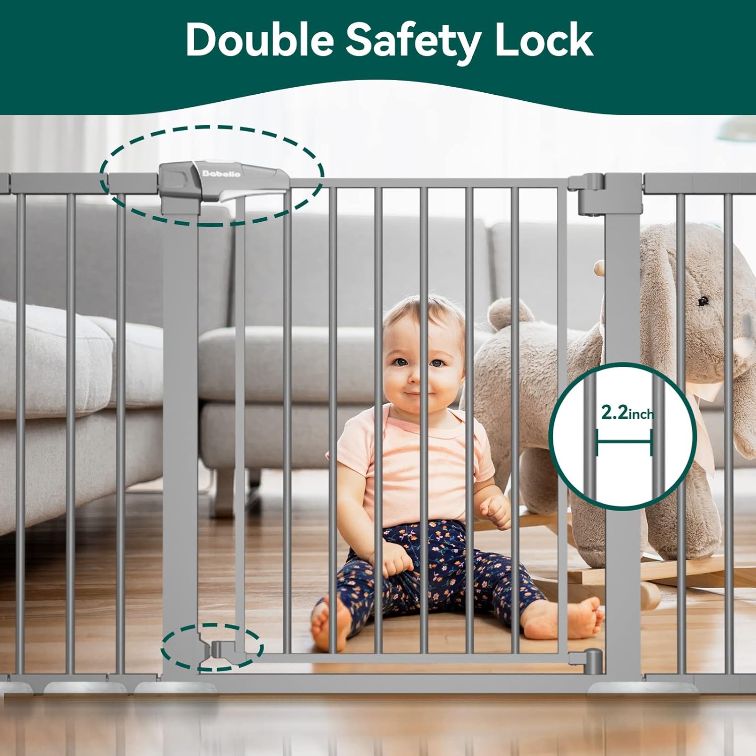 BABELIO 29-55 Inch Extra Wide Baby/Dog Gate, Metal Auto Close for The House and Doorways, Pressure Mounted Pet Door, NO Need Tools and Drilling, with Wall Cups, Gray