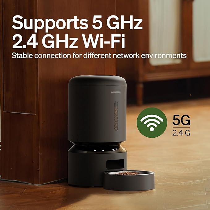 PETLIBRO Automatic Multiple Cats Feeder, 5G WiFi Automatic Dog Food Dispenser with Freshness Preservation for 2 Pets, 5L Timed Pet Feeder with Low Food Sensor, Up to 10 Meals Per Day, Granary Black