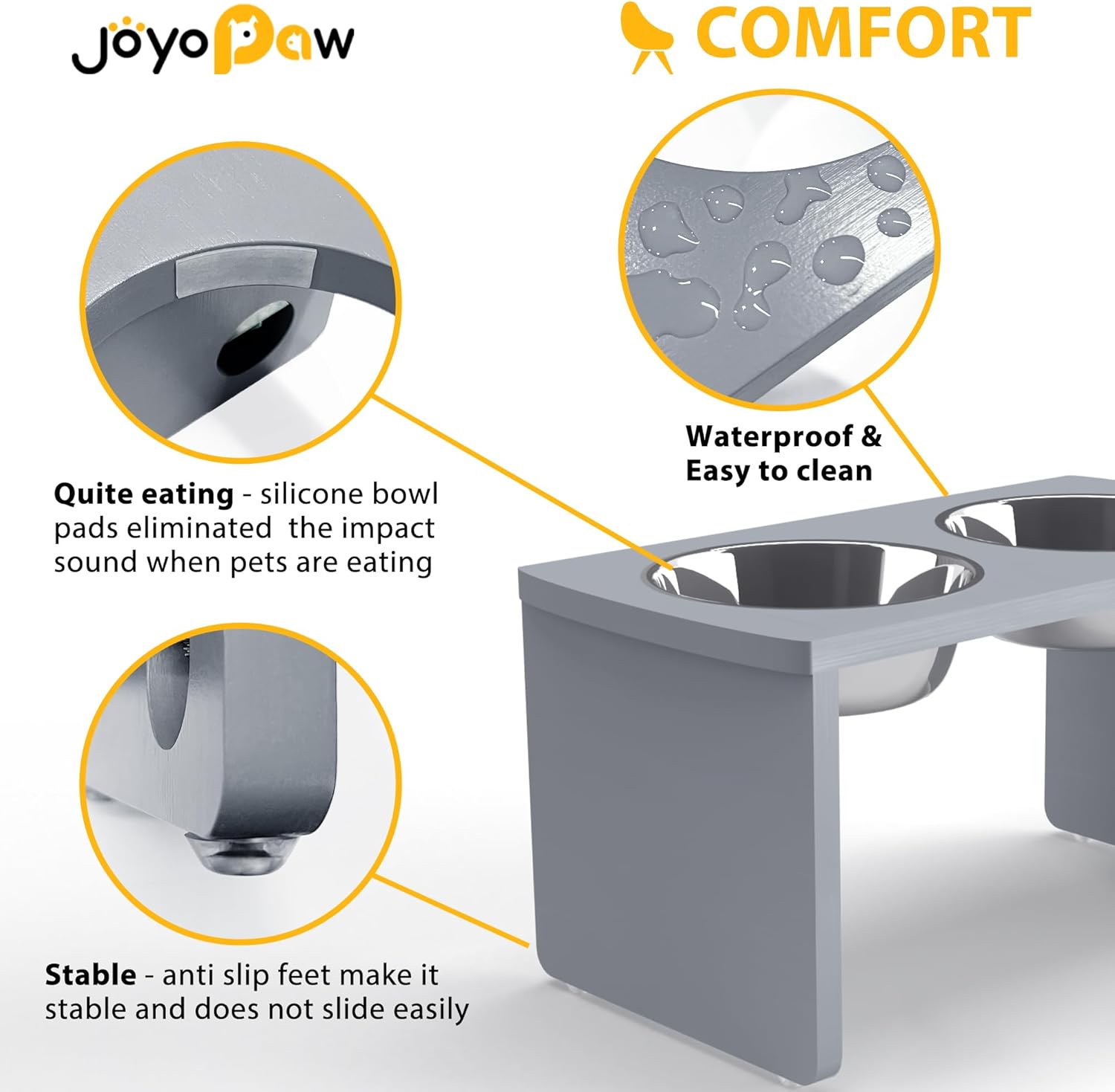 Elevated Dog Bowls, Bamboo Raised Dog Bowl for Large Dogs & Medium Dogs, with 2 Stainless Steel Bowls (10'' Tall–48 oz Bowl)