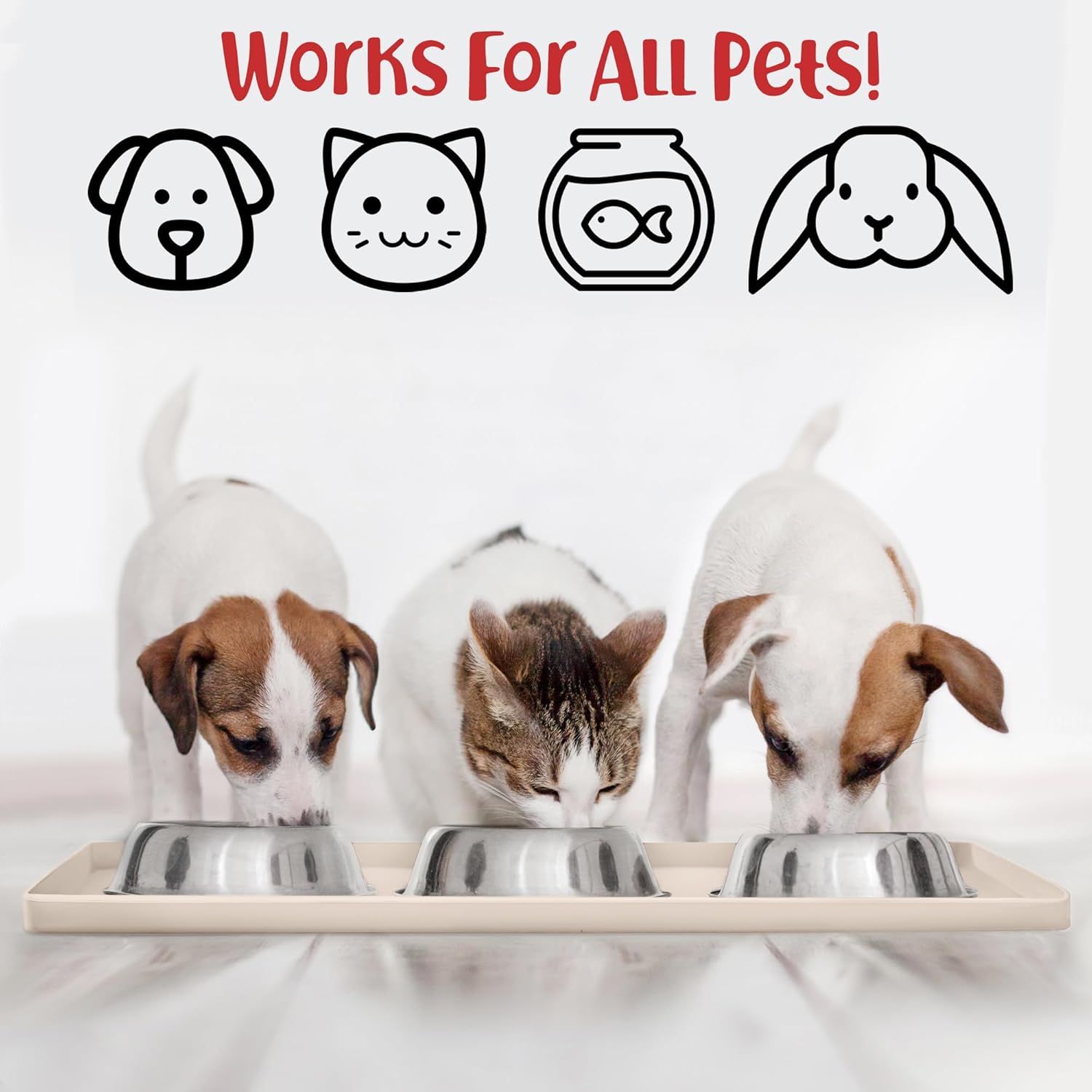 DogBuddy Dog Food Mat – Waterproof Dog Bowl Mat for Food and Water, Silicone Pet Feeding Mats for Floors, Non-Slip Placemat with High Edges for Dogs Bowls, Puppy Essentials (S: 19" x 12", Vanilla)