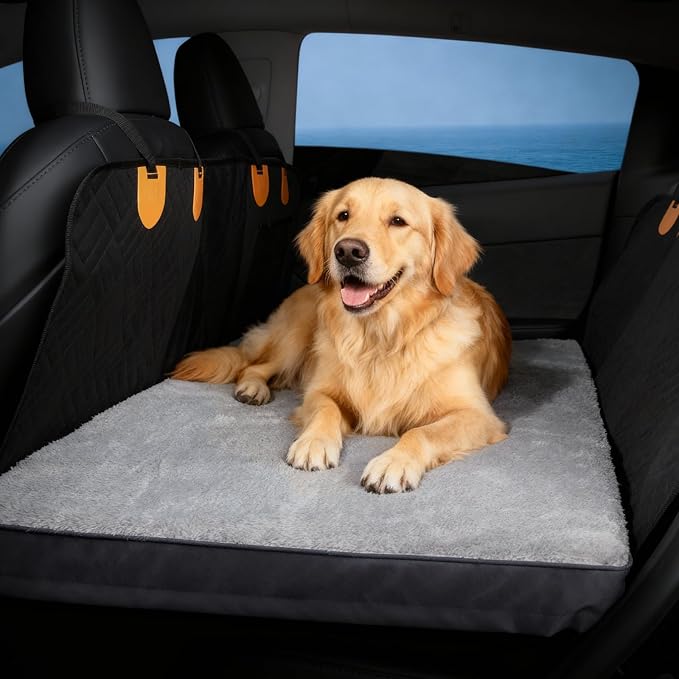 2.8" Thick Deluxe Plush Dog Bed for Car, Comfortable Back Seat Pet Bed, Washable & Anti-Slip Travel Pet Sleeping Mat, Fit for Backseat Extenders of Cars Trucks SUVs, 53" x 23”, Grey