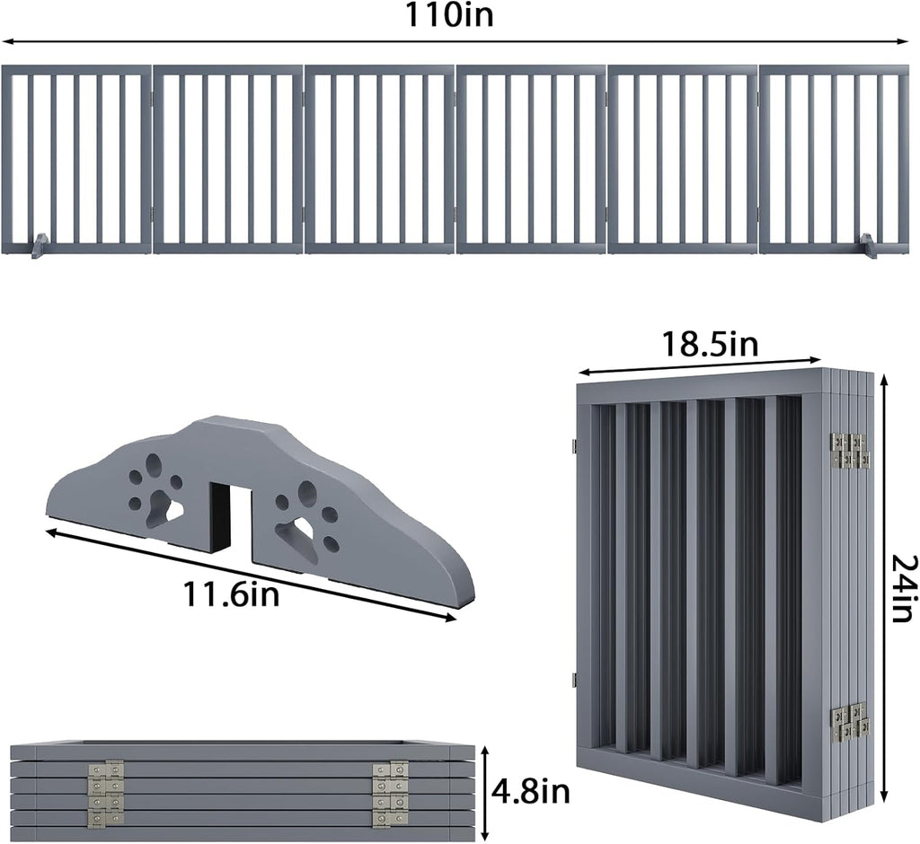 Dog Gate for Stairs 37-110" Wide, Fully Assembled Foldable Dog Gates for Doorways House, Freestanding Pet Gates for Dogs, Doogie Puppy Fence Gate