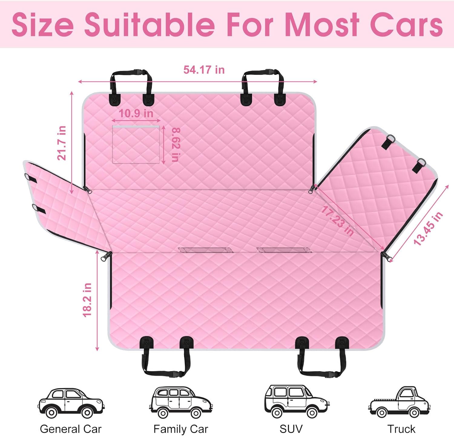 Waterproof Dog Car Seat Cover for Back Seat - Durable, Scratch Proof Pet Hammock with Nonslip Design & Storage Pockets, Fits Cars, SUVs, Trucks - S, Pink/Grey