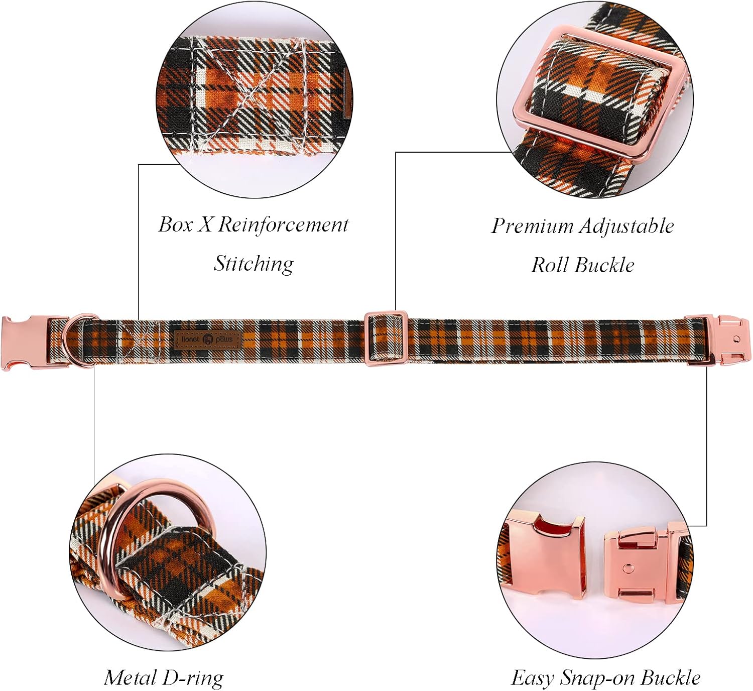 Lionet Paws Halloween Dog Collar with Bowtie - Cute Cotton Adjustable Fall Bowtie Dog Collar with Metal Buckle for Small Medium Large Dog Girl Boy Gift, XL, Neck 16-26in