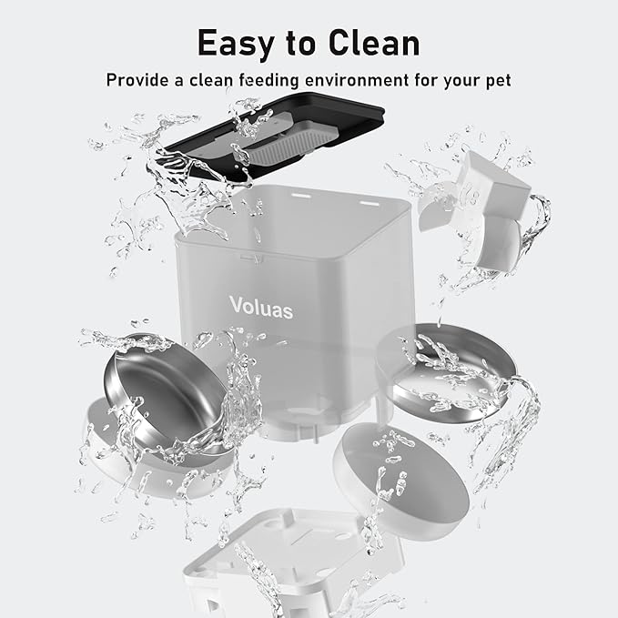Voluas Automatic Cat Feeder for Two Cats, Double Pet Feeder with 2 Stainless Steel Bowls,6L Timed Cat Feeders with Memory Function