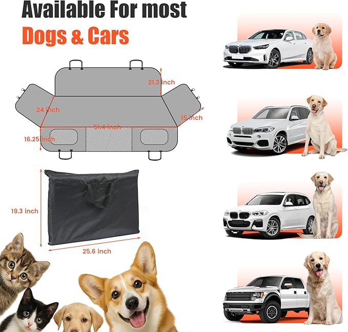 Egles Dog Car Seat Cover Backseat Protector Hard Bottom Extender Mat for Large Dogs, 600D Waterproof Scratch Proof Nonslip Quick Install with Foldable Bag, Car Bed Pet Hammock for SUV Truck