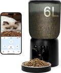 Automatic Cat Feeder with 2K Camera: Cat Food Dispenser with 6L Capacity, Container for Multiple Pet; Automatic Dog Feeder with Night Vision Support 5/2.4GHz & 2-Way Audio, Anti-Jam Design (Black)