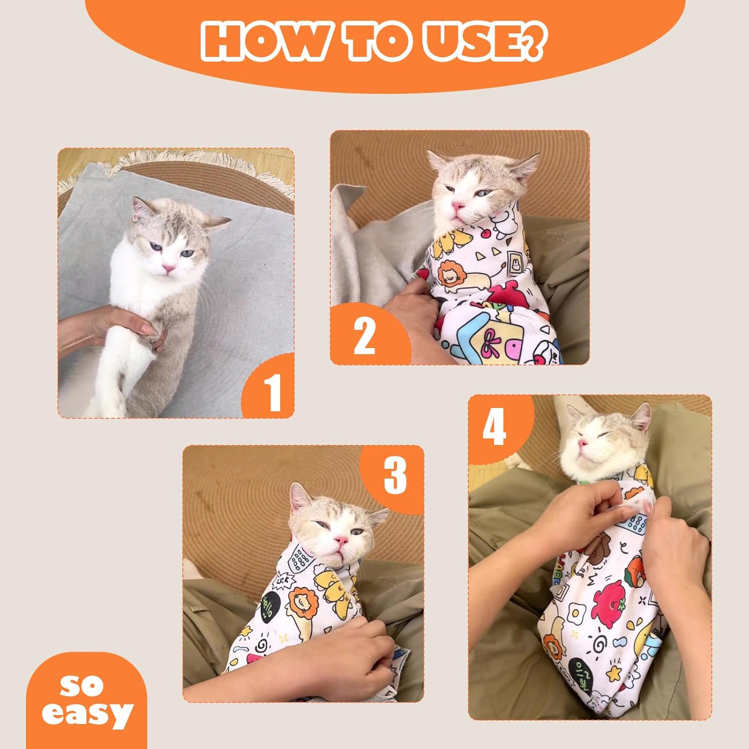Cat Grooming Wrap, Cat Wrap Self-Adherent, Anti-Scratch Anti-Bite, Anti-Escape Grooming Bag for Cats Nail Clipping, Ear Cleaning, and Teeth Brushing (19.7 × 19.7" Cat Prints)