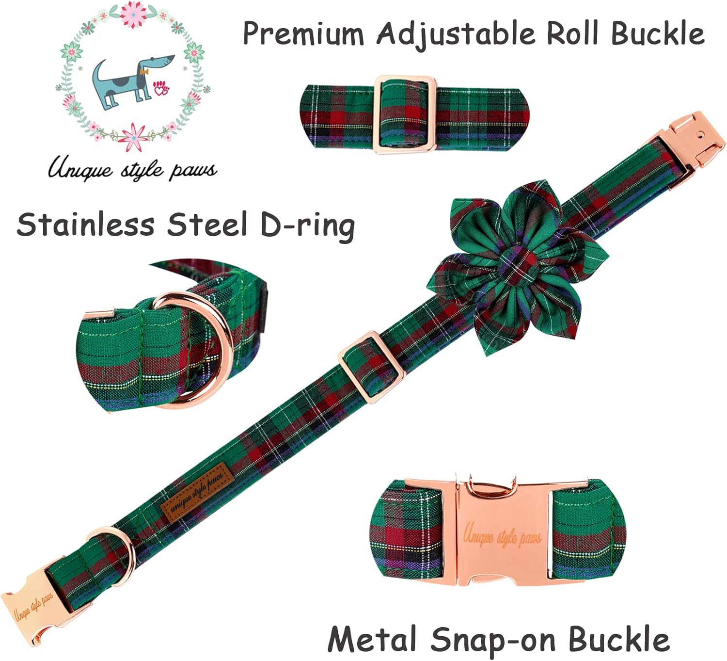 Unique style paws Dog Collar with Flower Tie Christmas Dog Collar for Small Medium Large Dogs with Adjustable Metal Buckle -S