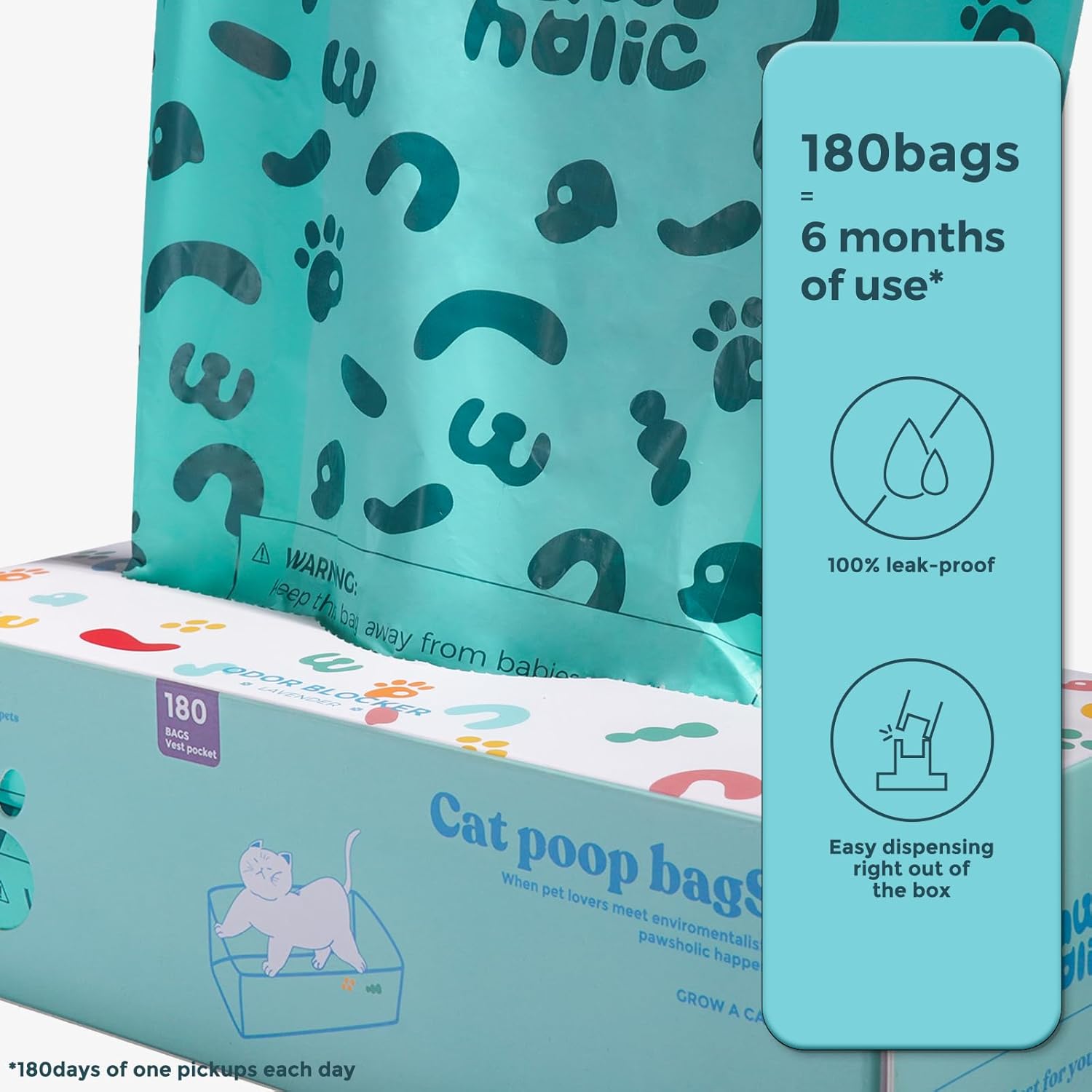 Cat Litter Bags Biodegradable 100% Leak-Proof Cat Poop Bags with Handle, 360 Counts, Cornstarch Based Extra Thick, Easy Tie Pet Waste Pick Up Bag (Lavender Scented)