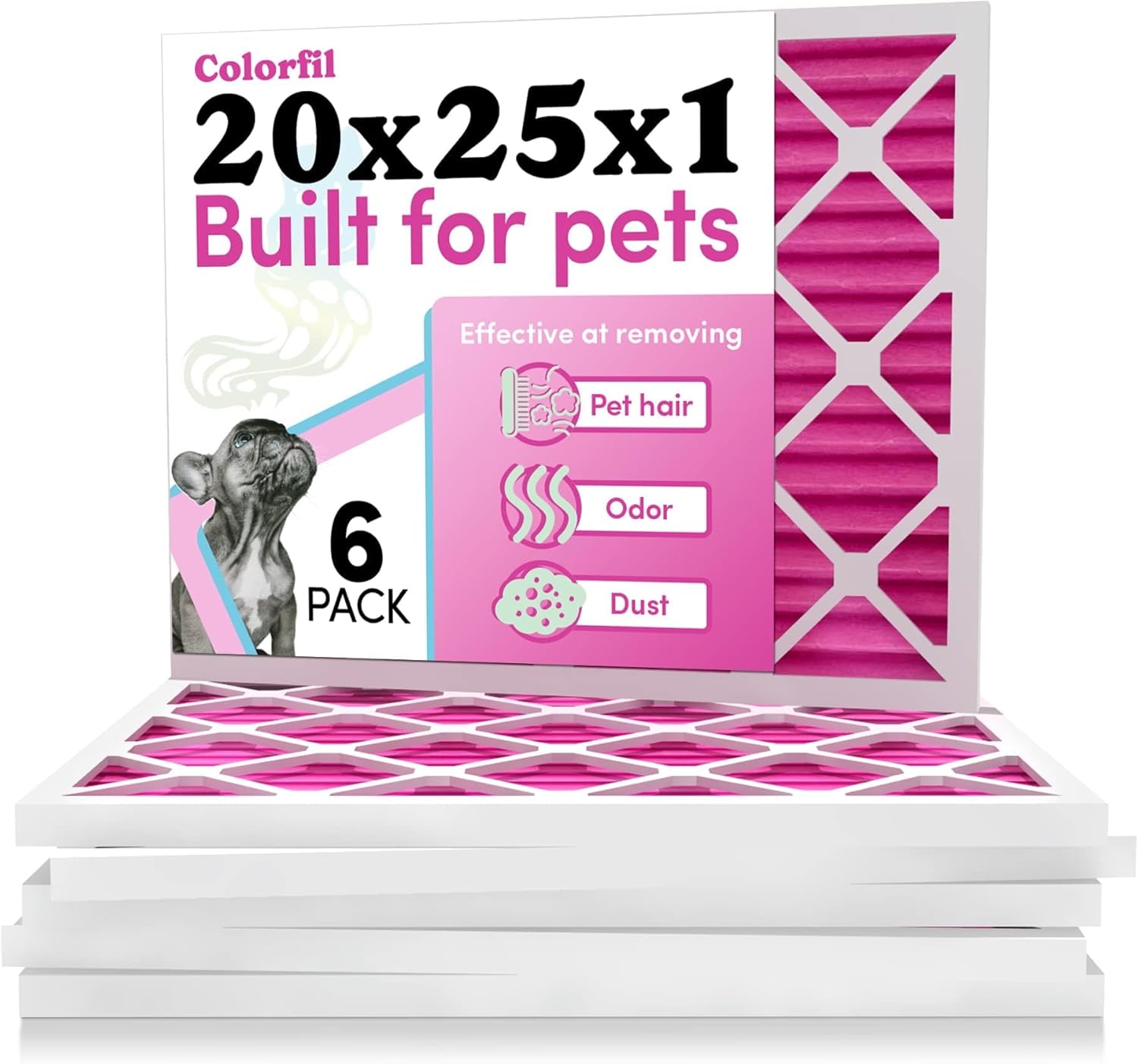 Colorfil 20x25x1 Air Filter (6-Pack) | Made in the USA | Color Changing | Remove Cat and Dog Odor | MERV 8 for Pet Hair Dander and Dust | 19.5"x24.5"x0.75" Exact Size