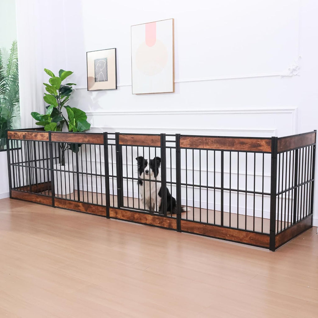 Dog Playpen, 35.4" Height Dog Pen Indoor, Heavy Duty, Safe and Sturdy, Furniture Style Puppy Pen (12 Panels (35.4" High), Rustic Brown)