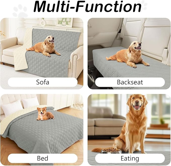 hyha Waterproof Dog Bed Blanket, Soft Pet Blankets, Waterproof Couch Cover for Dogs, Reversible Sofa Covers Washable for Furniture (52x82 Inch, Grey/Beige)