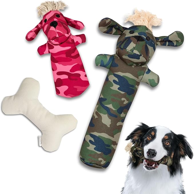 3-Piece Eco-Friendly Durable Squeaky Dog Chew Toy Set - Sarge, T-Bone & Pinky, Assorted Colors (Safe for Pets/Kids)