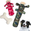 3-Piece Eco-Friendly Durable Squeaky Dog Chew Toy Set - Sarge, T-Bone & Pinky, Assorted Colors (Safe for Pets/Kids)