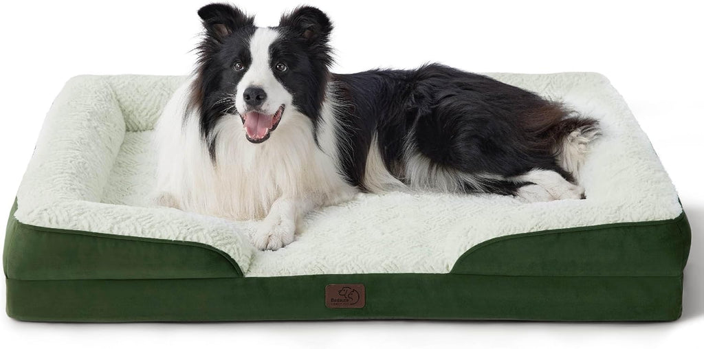 Bedsure Orthopedic Dog Beds Large Sized Dog - Washable Large Dog Cat Bed Waterproof, Comfort Dogs Couch Sofa with Washable Removable Cover, Pet Bed with Nonskid Bottom, Plush-Green, 35"