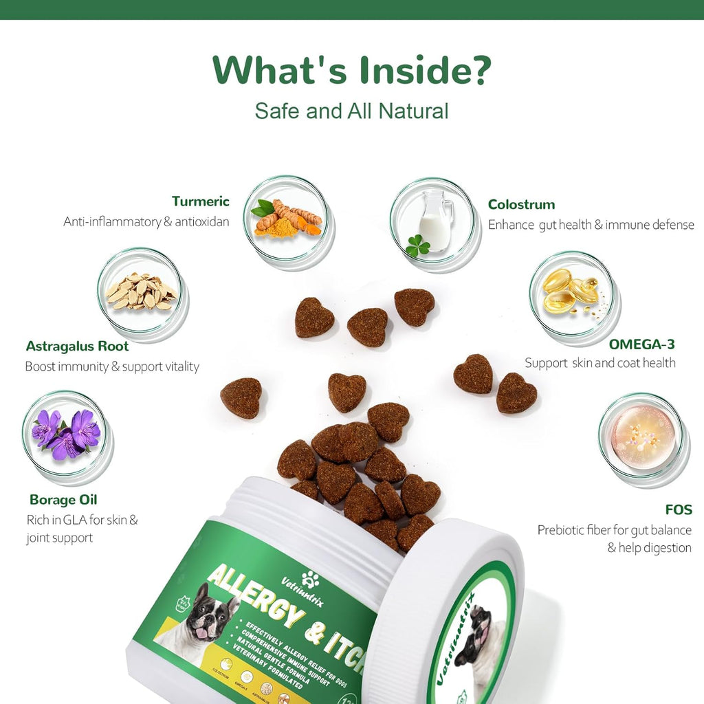 Dog Allergy Chews, 30PCS Dog Itching Skin Relief with Probiotics Omega 3, Allergy Relief for Dogs Itching Licking Paws, Support Seasonal Allergy, Gut & Digestive Health and Immune System