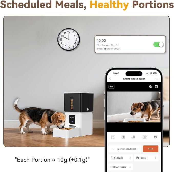 Automatic Dog Feeder with Camera: 8L/33 Cups 5G WiFi Timed Food Dispenser for Medium Dogs - 1080P HD Night Vision Video Recording 2-Way Audio APP Control