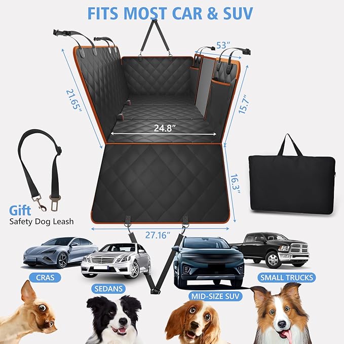 Back Seat Extender for Dogs, Dog Car Seat Cover for Back Seat Supports 420lbs, Hard Bottom Backseat Extender for Dogs, Waterproof Dog Hammock for Car, SUV, Truck Orange