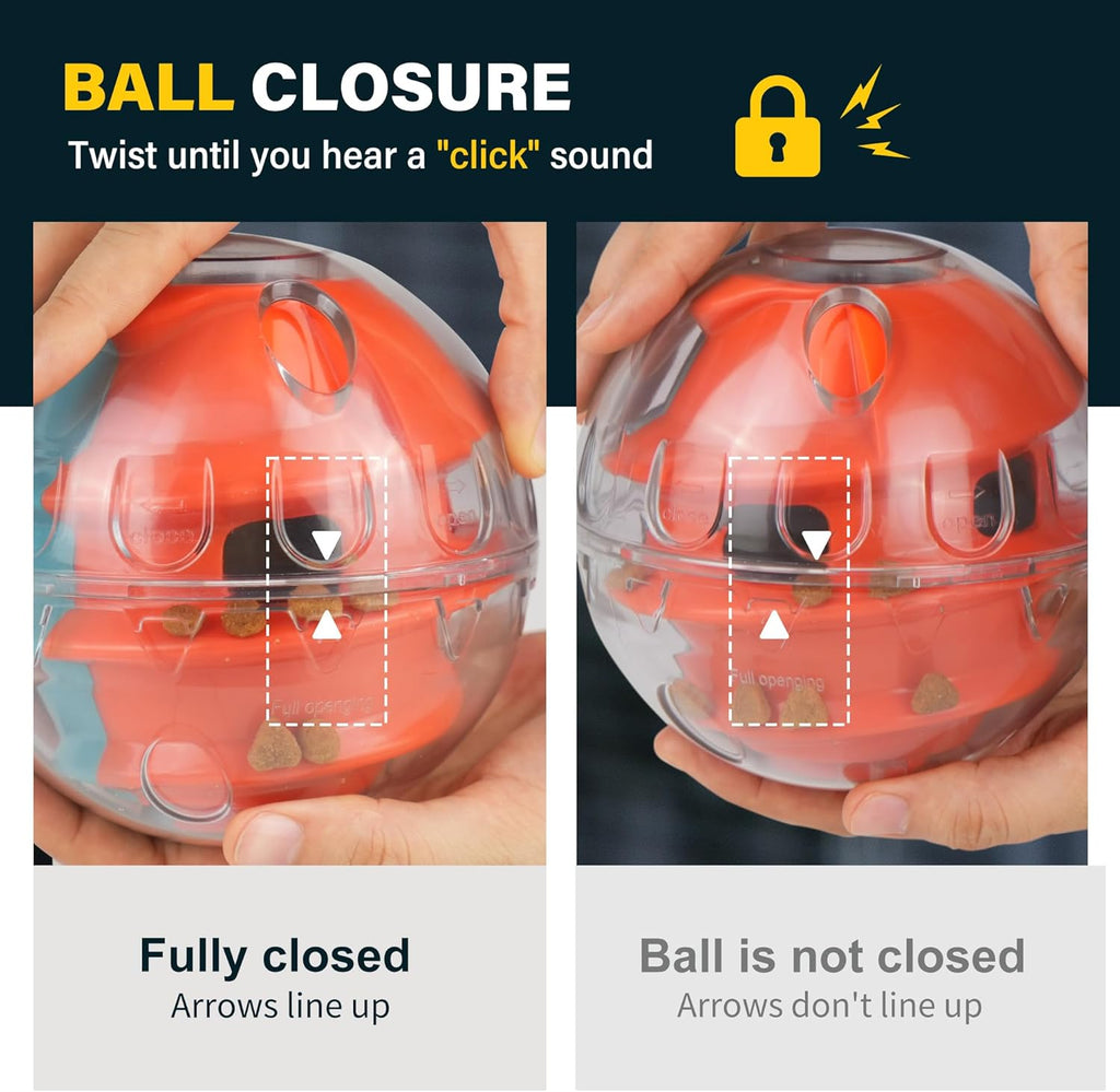 PrimePets Dog Treat Ball, Adjustable Food Dispensing Interactive Toys, Slow Feeder Treat Ball, 4.8'' Green/Red