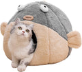 Cat Beds for Indoor Cats - Cat Bed Cave with Removable Washable Cushioned Pillow, Soft Plush Premium Cotton No Deformation Pet Bed, Lively Pufferfish Cat House Design, Grey, Multiple Sizes(L)