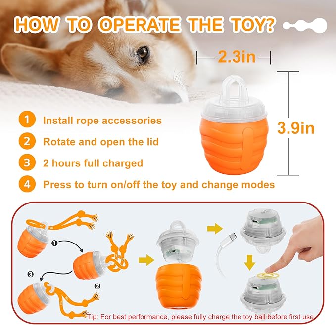 Interactive Dog Toys, [2025 Newly Upgraded] Motion Activated Rolling Squeaky Ball for Medium/Large Dogs, Automatic Moving Dogs Ball for Boredom, USB Rechargeable(Orange)