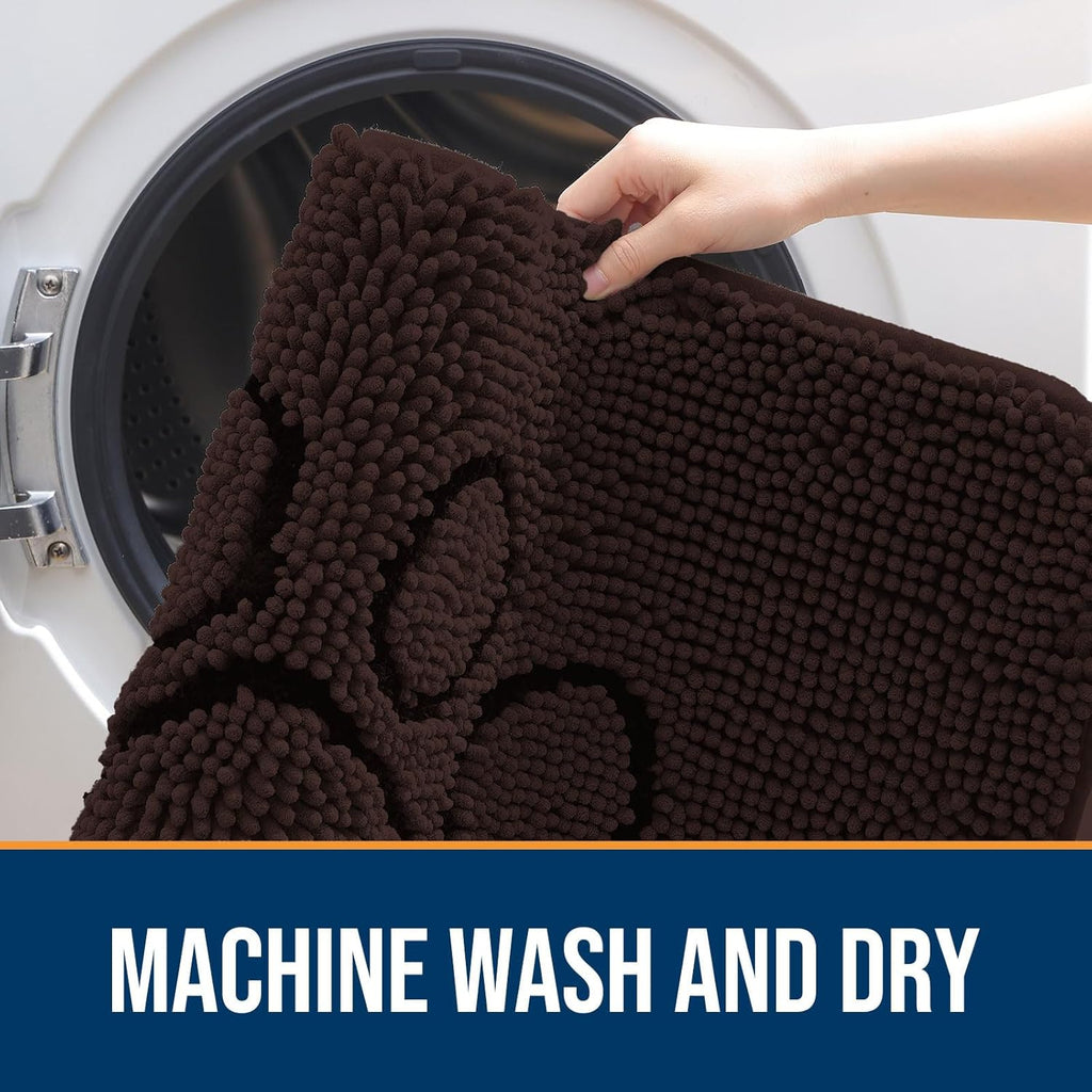 OLANLY Door Mat for Muddy Dog Paws 36x24, Absorbent Chenille Mud Doormat with Paw Print Design, Non-Slip Washable Doormat for Indoor Entryway, Quick-Dry Pet Bed Mats for Dirty Dogs, Brown and Black