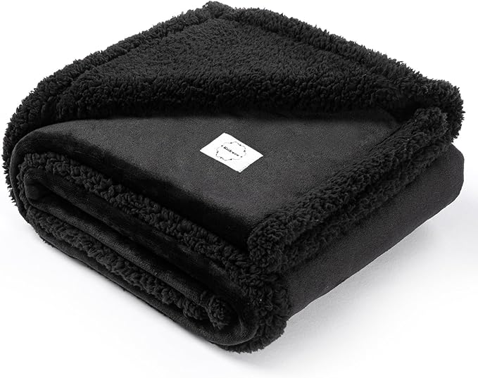 Waterproof Dog Throw Blanket for Couch Black Pet Blankets for Small Doggie Cat Fluffy Calming Sofa Covers Puppy Washable Cats Jacquard Fleece Blanket for Warm-Black,XS-28x20in