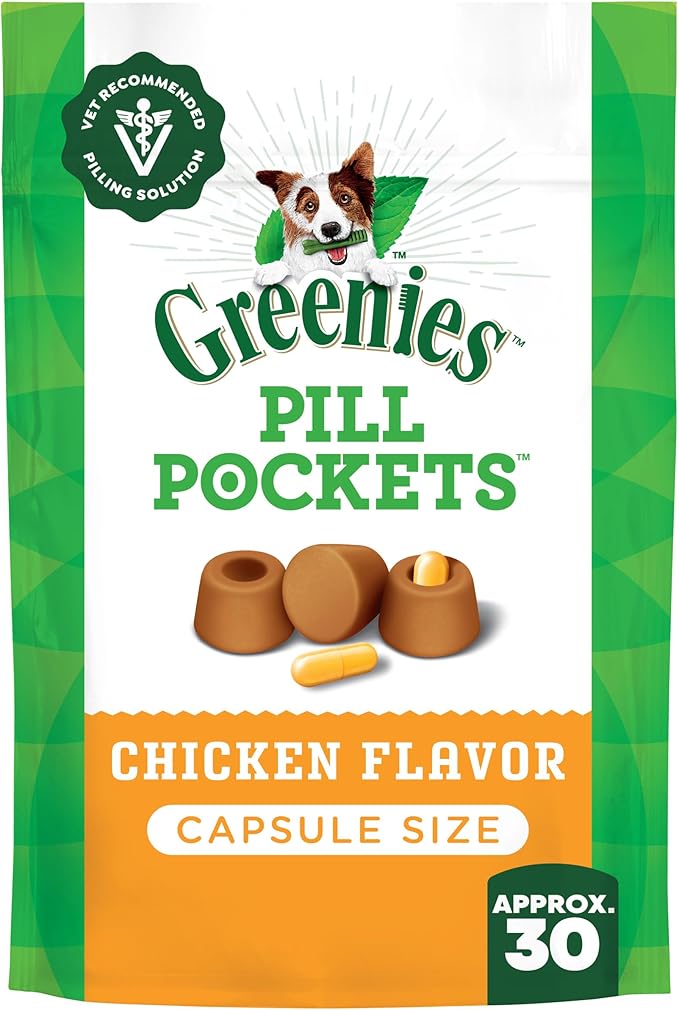 Greenies Pill Pockets for Dogs Large Size, Soft Dog Treats, Chicken Flavor, 7.9 oz. Pouch (30 Treats)