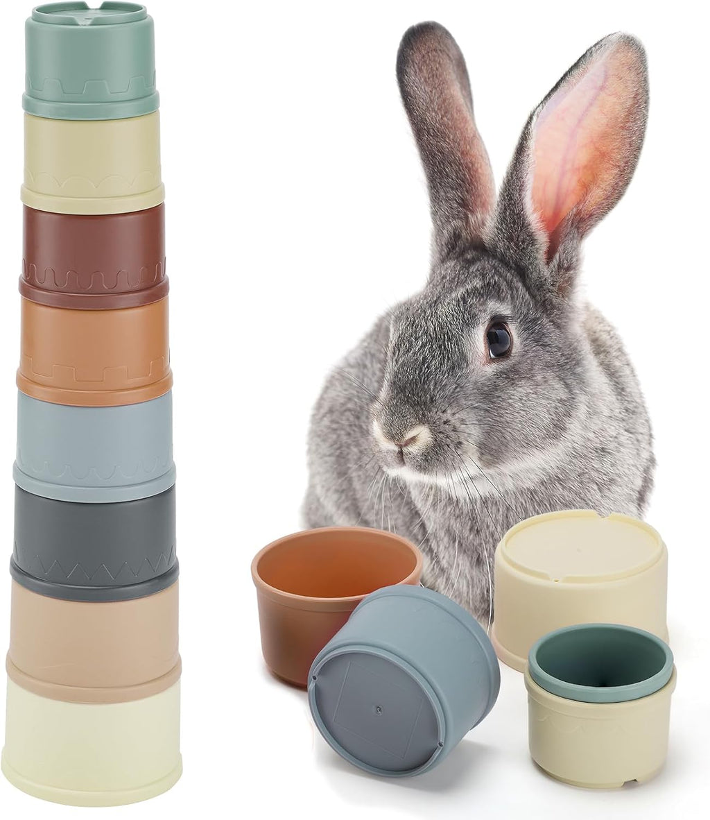 MEWTOGO 8 Pcs Stacking Cups for Bunny - Multi-Colored Reusable Rabbits Bunny Toys of Different Sizes, Safe Plastic Nesting Toys for Guinea Pig Hamster Gifts Hiding Food and Playing