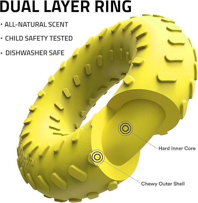 Playology Dog Toys | Dual Layer Ring Durable Chew Toy for Aggressive Chewers | Jumbo Chicken Scented Toy - Easy to Clean and Made from Non Toxic Materials
