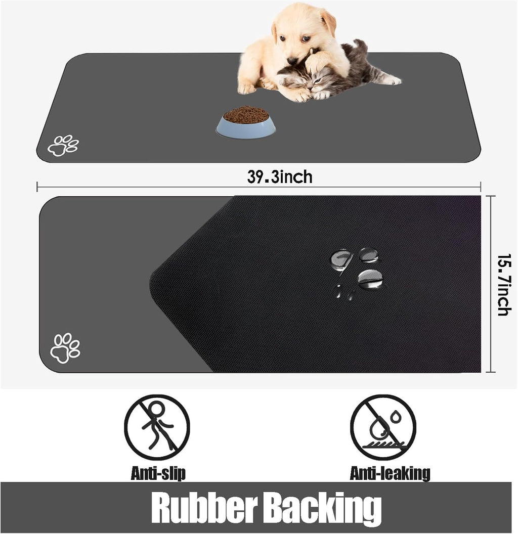 Large Pet Feeding Mat, 39.3" x 15.7" Absorbent Quick Dry Dog Mat for Food and Water Bowl, Non Skid Cat Bowl Mat, No Stains for Pet Water Dispenser Pet Supplies for Messy Drinkers