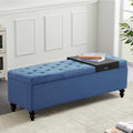 Ottoman with Storage,50.2-inch Upholstered End of Bed Storage Bench for Bedroom,for The Living Room,for Entryway, with Tray & Button and Safety Hinges,Detachable (Blue)